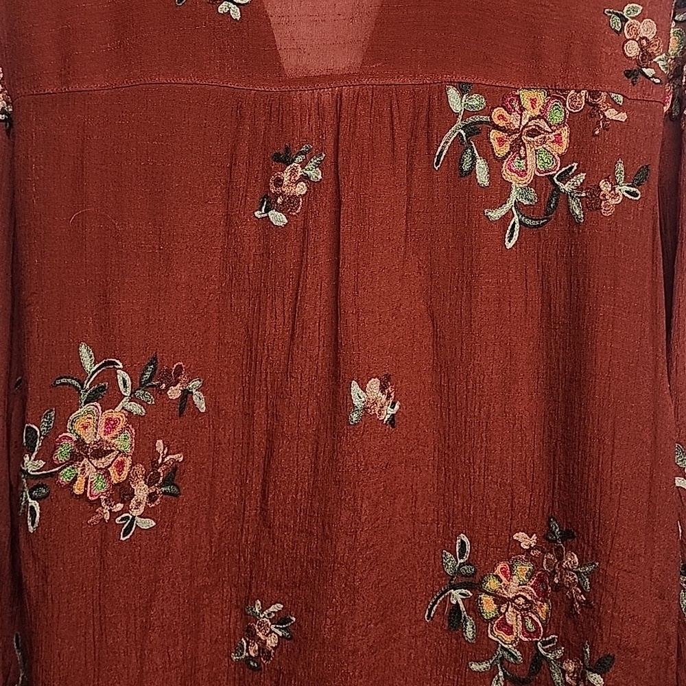 Olive Hill Floral Embroidered Button-Up Bohemian Garedencore Gorgeous XL Blouse - Picture 7 of 11